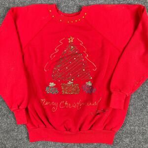 Pannill Sweatshirt Womens XL‎ Red Christmas Tree Glitter Beaded Holiday Pullover